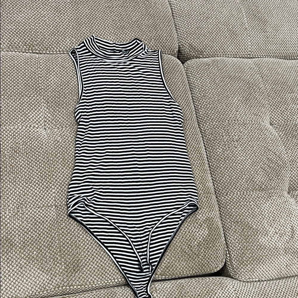 Acemi Black and White Striped Bodysuit